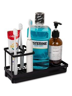 Bathroom Toothbrush Toothpaste Holder Organizer Countertop Shower Black